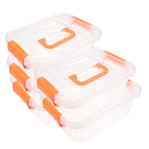 sewacc 5pcs box plastic container storage box with lid small organizer box small storage bins with lids ornament storage shoe boxes clear plastic stackable orange brochures storage case