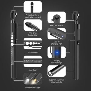 SEVENKA 2 Rechargeable Pen Lights with Pupil Gauge & Ruler, LED Penlights for Nurses Doctors, USB-C Rechargeable, Warm/White Light, Pocket Clip, Penlight Flashlights for Nursing Student