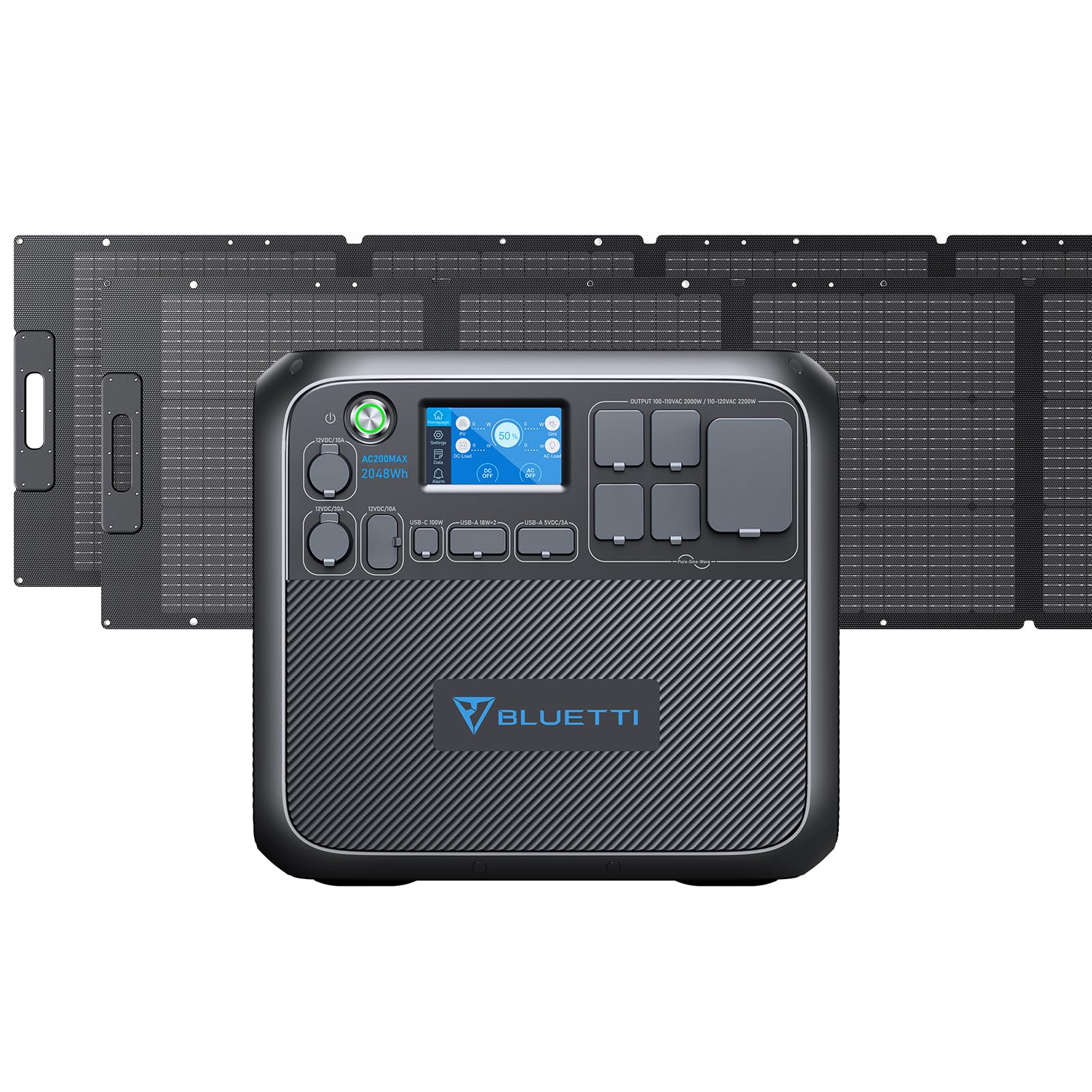 BLUETTI Solar Generator AC200MAX with 2 200W Solar Panels, 2048Wh Portable Power Station w/ 4 2200W AC Outlets, LiFePO4 Battery Pack, Expandable to 8192Wh for Home Backup, RV Camping Emergency