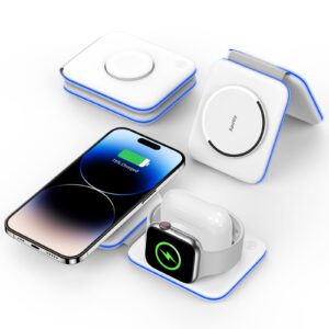 3 in 1 mag-safe charger, magnetic wireless charger travel stand for iphone 15/14/13/12/pro/plus/max, apple watch charger for iwatch 9/8/ultra/7/6/se/5/4/3, charging station for airpods 1/2/3/pro