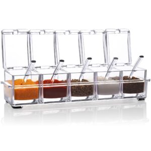 v·resourcing clear seasoning box, 5 pieces clear seasoning storage container for spice salt sugar cruet,condiment jars with spoons