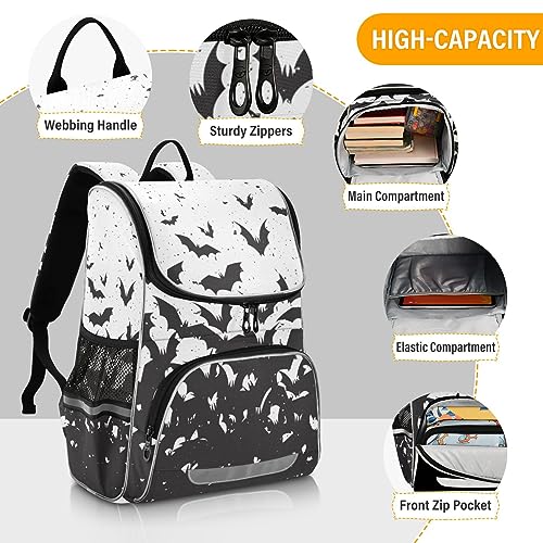 Sletend Backpack Bats Halloween School Backpack Travel Hiking Large Capacity Causal Daypack Bookbag Laptop Schoolbag with Reflective Tape for Boys Girls Adults