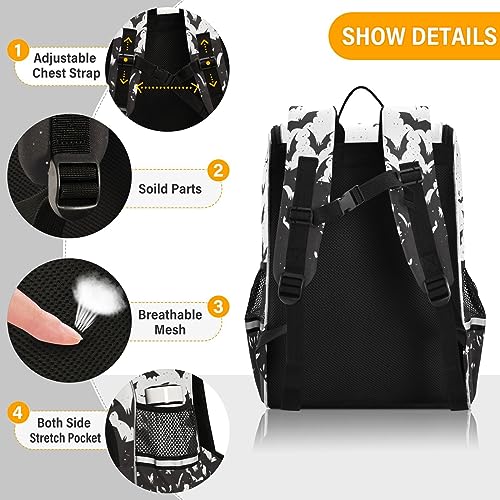 Sletend Backpack Bats Halloween School Backpack Travel Hiking Large Capacity Causal Daypack Bookbag Laptop Schoolbag with Reflective Tape for Boys Girls Adults