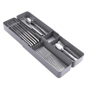 aeary kitchen drawer silverware organizer, adjustable cutlery organizer, expandable utensils holder, silverware dividers tray, storage for flatware, large drain board (gray,2 sets)