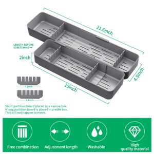 AEARY Kitchen Drawer Silverware Organizer, Adjustable Cutlery Organizer, Expandable Utensils Holder, Silverware Dividers Tray, Storage for Flatware, Large Drain Board (Gray,2 Sets)