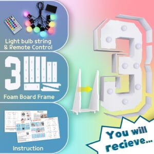 imprsv 3FT Colorful Marquee Light Up Numbers,18 Colors Number 3 With Remote, Light Up Numbers Sign for 13th 30th Birthday Anniversary Party Decor, Pre-Cut Foam Board Ki, Mosaic Numbers for Balloont