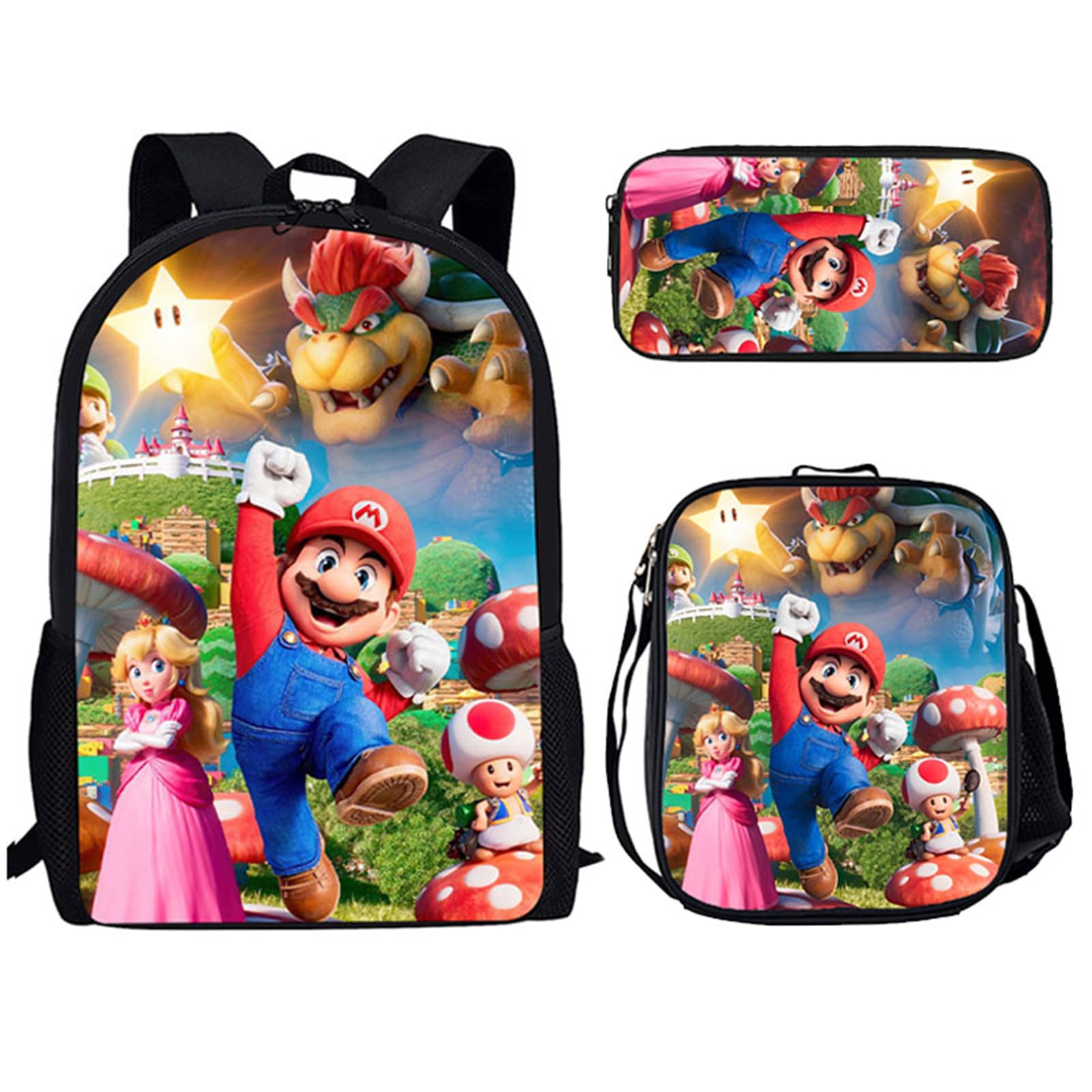 Kids 3pcs Backpack Set with Lunch Box and Pencil Bag Boy Girls Cartoon School Bag Travel Backpack Back to School Supplies