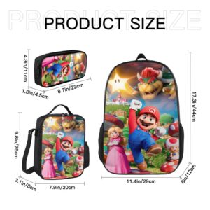 Kids 3pcs Backpack Set with Lunch Box and Pencil Bag Boy Girls Cartoon School Bag Travel Backpack Back to School Supplies