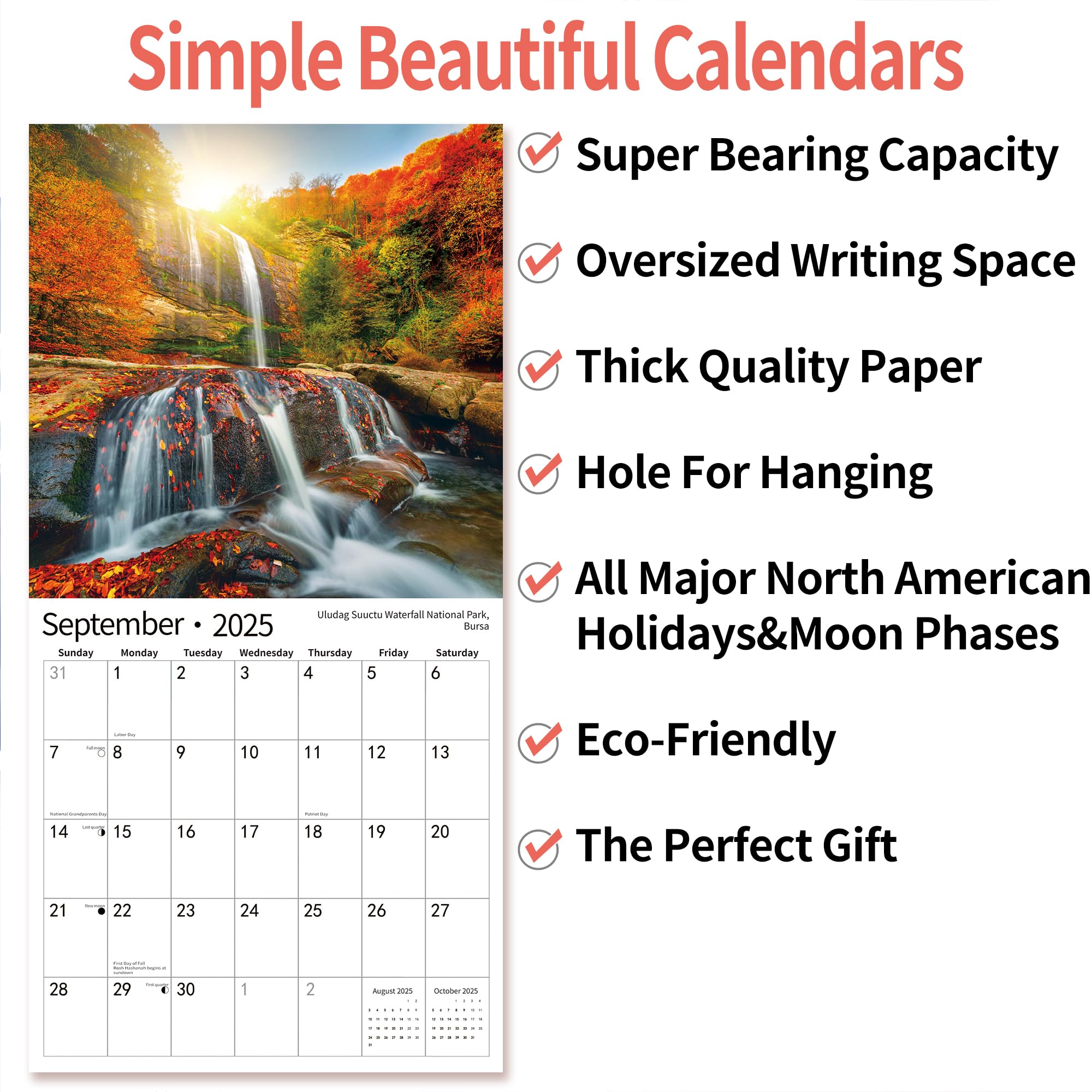 2024 2025 Wall Calendar, 18 Month July 2024 - December 2025, Monthly Calendar Waterfall, 12" x 24" Opened,Full Page Months Thick & Sturdy Paper for Gift Calendar Organizing & Planning