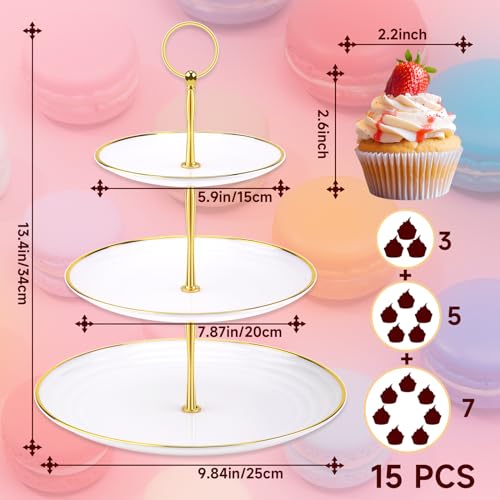 PinCute Cupcake Stand Holder - 3 Tier Cup Cake Dessert Tower, Plastic Tiered Serving Tray&Metal Rod for Birthday Party, Baby Shower and More (White)