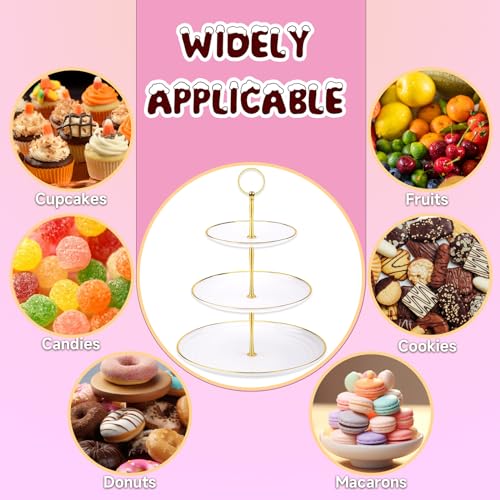 PinCute Cupcake Stand Holder - 3 Tier Cup Cake Dessert Tower, Plastic Tiered Serving Tray&Metal Rod for Birthday Party, Baby Shower and More (White)