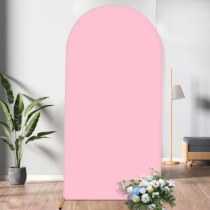 zpigtoor spandex arch backdrop cover, pink, 2-sided, fits 3.3 x 6.6 ft, for wedding, baby shower, banquet decoration