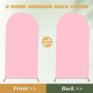 ZpigToor Spandex Arch Backdrop Cover, Pink, 2-Sided, Fits 3.3 x 6.6 ft, for Wedding, Baby Shower, Banquet Decoration