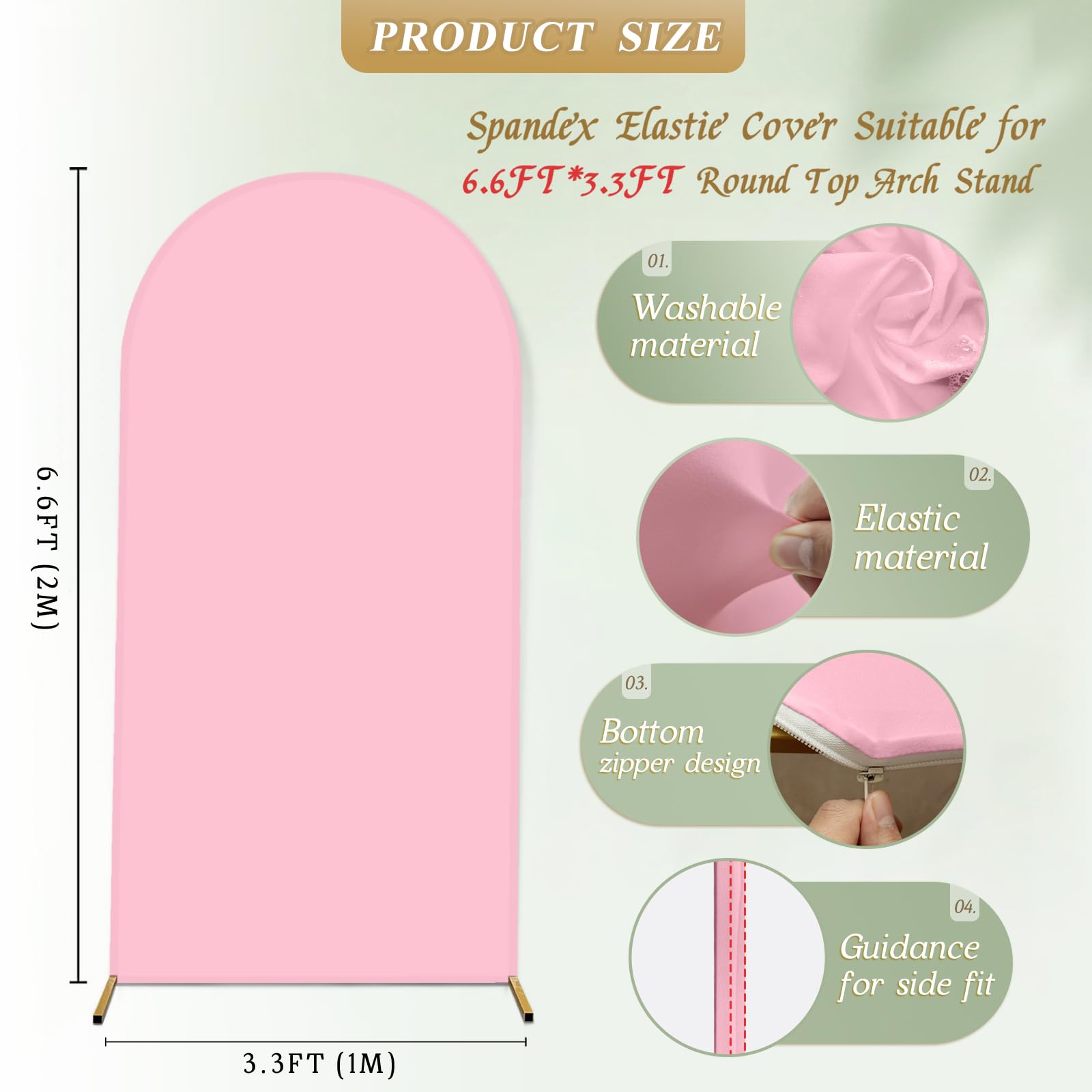 ZpigToor Spandex Arch Backdrop Cover, Pink, 2-Sided, Fits 3.3 x 6.6 ft, for Wedding, Baby Shower, Banquet Decoration