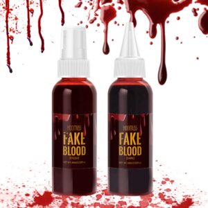 halloween fake blood makeup, fake blood spray 2.03oz + dripping blood 2.03oz, washable realistic fake blood for clothes, sfx special effects makeup kit for vampire monster zombie cosplay (red)