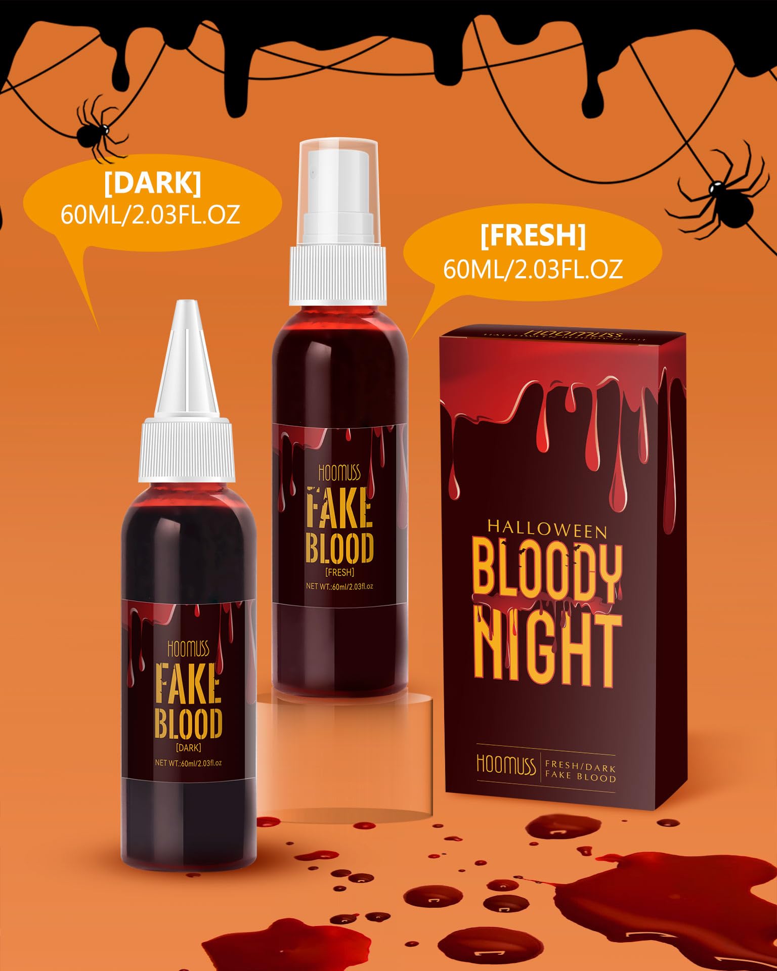 Halloween Fake Blood Makeup, Fake Blood Spray 2.03oz + Dripping Blood 2.03oz, Washable Realistic Fake Blood for Clothes, Sfx Special Effects Makeup Kit for Vampire Monster Zombie Cosplay (Red)