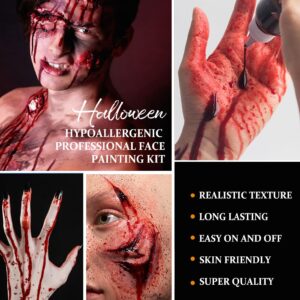 Halloween Fake Blood Makeup, Fake Blood Spray 2.03oz + Dripping Blood 2.03oz, Washable Realistic Fake Blood for Clothes, Sfx Special Effects Makeup Kit for Vampire Monster Zombie Cosplay (Red)