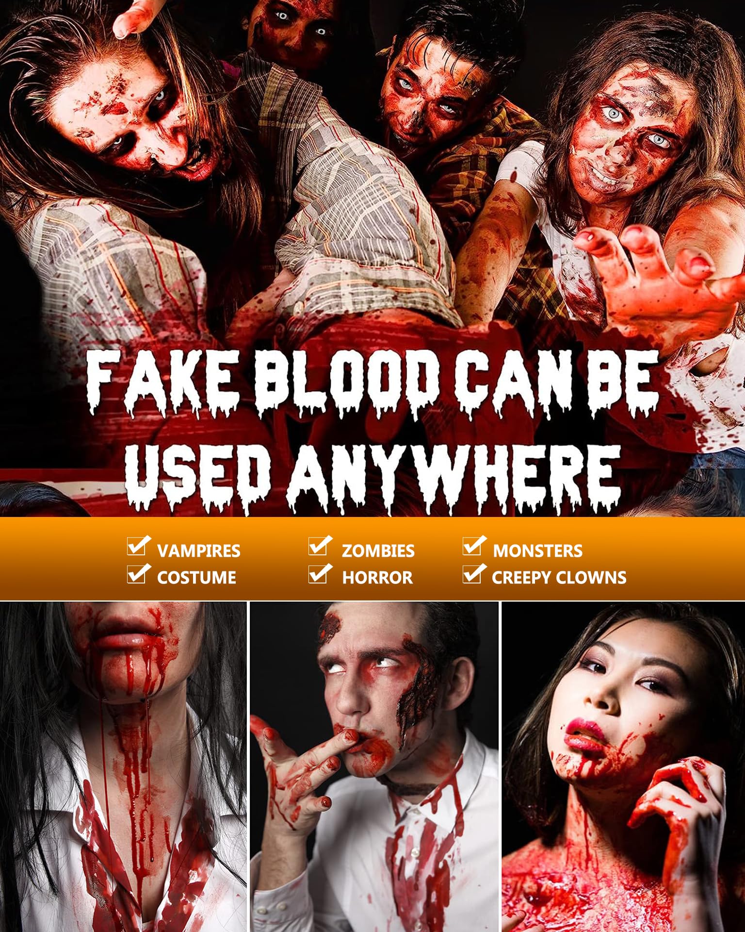 Halloween Fake Blood Makeup, Fake Blood Spray 2.03oz + Dripping Blood 2.03oz, Washable Realistic Fake Blood for Clothes, Sfx Special Effects Makeup Kit for Vampire Monster Zombie Cosplay (Red)