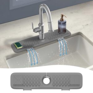 sink evolution kitchen sink splash guard behind faucet with buckle adjustment - 24 inch faucet mat, self draining with slope and 2 long-spout drains, sink accessories for kitchen counter and bathroom