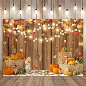 LYCGS 7X5ft Fall Backdrop Fall Thanksgiving Photography Backdrop Autum Rural Wooden Pumpkin Maple Leaf Haystack Backdrop Thanksgiving Photo Background Thanksgiving Party Decoration Banner X-157