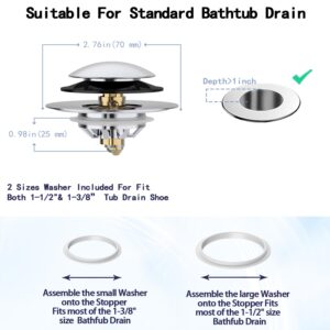 Upgrade Bathtub Stopper with Hair Catcher, Pop Up Tub Drain Stopper, Anti Clogging Bathtub Drain Cover,Replaces Lift and Turn, Tip-Toe and Trip Lever drains for Tub, Easy Install and Clean