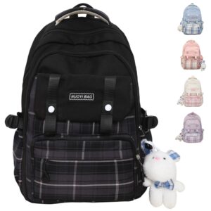 iwhgrmp kawaii backpack with cute accessories versatile big capacity cute aesthetic travel backpacks adorable lovely daypack (black)
