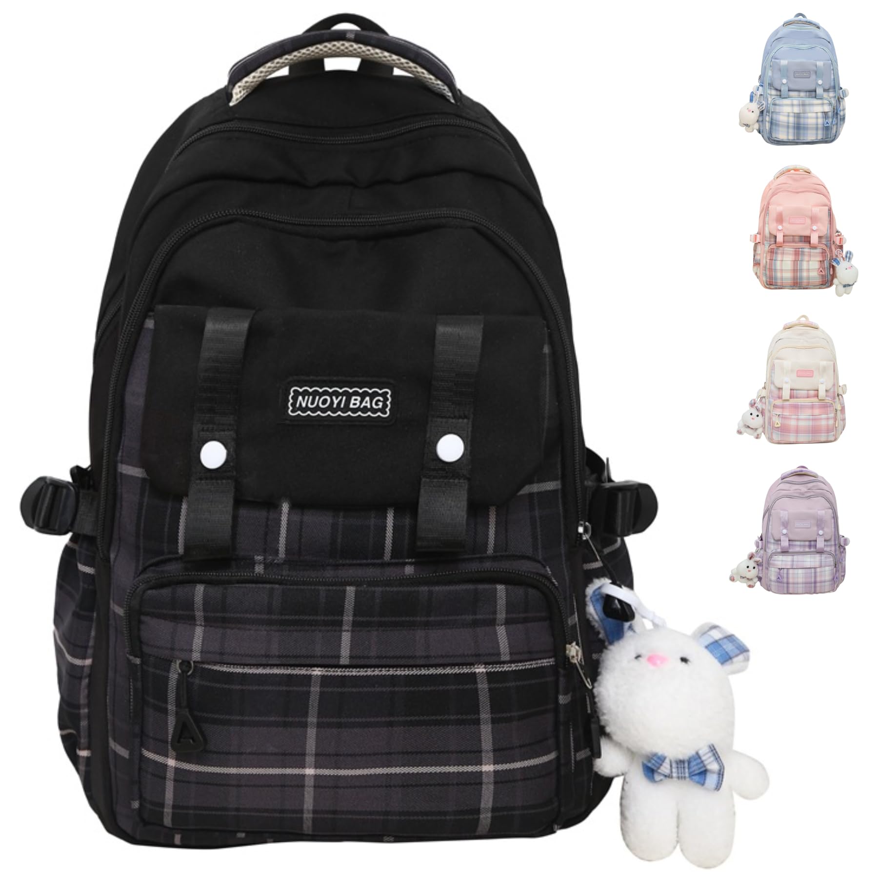 iwhgrmp Kawaii Backpack with Cute Accessories Versatile Big Capacity Cute Aesthetic Travel Backpacks Adorable Lovely Daypack (Black)