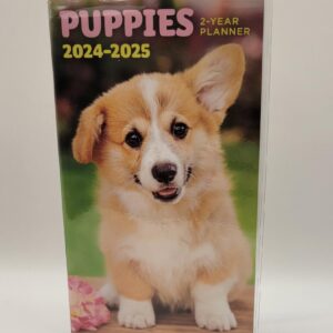 NB 2024-2025 Puppies 2 Year Planner Calender Mini Pocket Sized Organizer Puppy Lovers Corgi