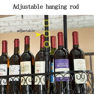 LAJUU Wine Racks,Wine Glass Holder with Guardrail,Hanging Wine Glass Rack Stemware Holder Wrought Iron,Wine Bottle Holder for Shelf Adjustable Height for Bars Restaurants Kitchens/Black/120 * 25Cm