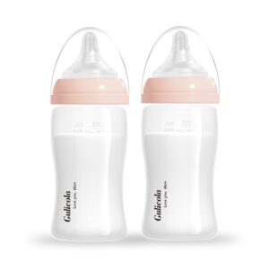 gulicola nursing baby bottles wide neck, newborn breastfeeding bottles with extra slow flow nipples (ss), 0 months +, bpa free pp, 7 oz & 2 pack - pink