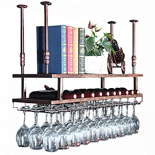 LAJUU Wine Racks,2 Tier,Wine Glass Rack Stemware Holder Wrought Iron,Wine Bottle Holder for Living Room,Cafes,Restaurants,Bars/Brown/60 * 30Cm