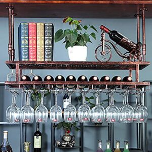 LAJUU Wine Racks,2 Tier,Wine Glass Rack Stemware Holder Wrought Iron,Wine Bottle Holder for Living Room,Cafes,Restaurants,Bars/Brown/60 * 30Cm