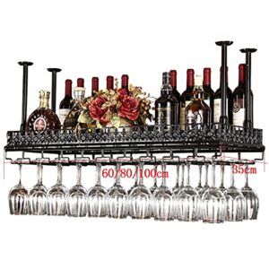 LAJUU Wine Racks,European Pattern,Hanging Wine Glass Rack,Vintage Wine Shelf Wine Bottle Holder,Rustic Wine Holder Stemware Holder Adjustable Height for Living Room Restaurants Bars/Black/100 * 35Cm