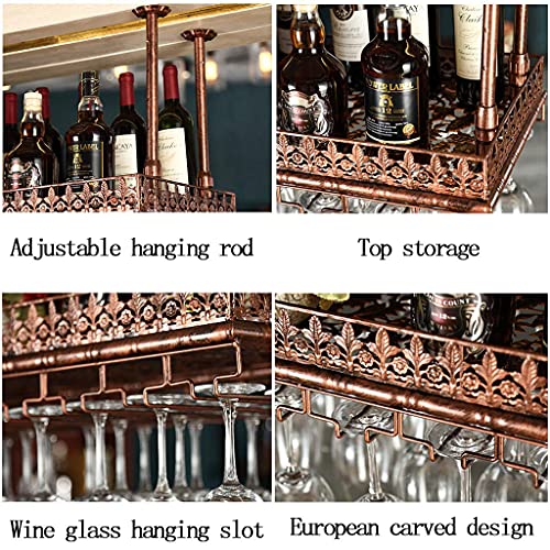 LAJUU Wine Racks,European Pattern,Hanging Wine Glass Rack,Vintage Wine Shelf Wine Bottle Holder,Rustic Wine Holder Stemware Holder Adjustable Height for Living Room Restaurants Bars/Black/100 * 35Cm