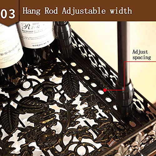 LAJUU Wine Racks,European Pattern,Hanging Wine Glass Rack,Vintage Wine Shelf Wine Bottle Holder,Rustic Wine Holder Stemware Holder Adjustable Height for Living Room Restaurants Bars/Black/100 * 35Cm