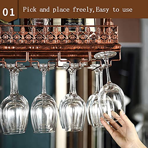 LAJUU Wine Racks,European Pattern,Hanging Wine Glass Rack,Vintage Wine Shelf Wine Bottle Holder,Rustic Wine Holder Stemware Holder Adjustable Height for Living Room Restaurants Bars/Black/100 * 35Cm