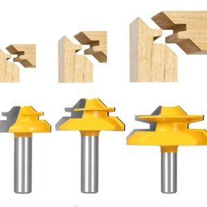 TOTOWOOD 45 Degree Lock Miter Router Bit 3-Piece Set, for 31/64", 3/4"，1"，Cutting Height, 1/2 Inch Shank.Woodworking Tools Joint Router Bits 3PCS 1/2 Shank)