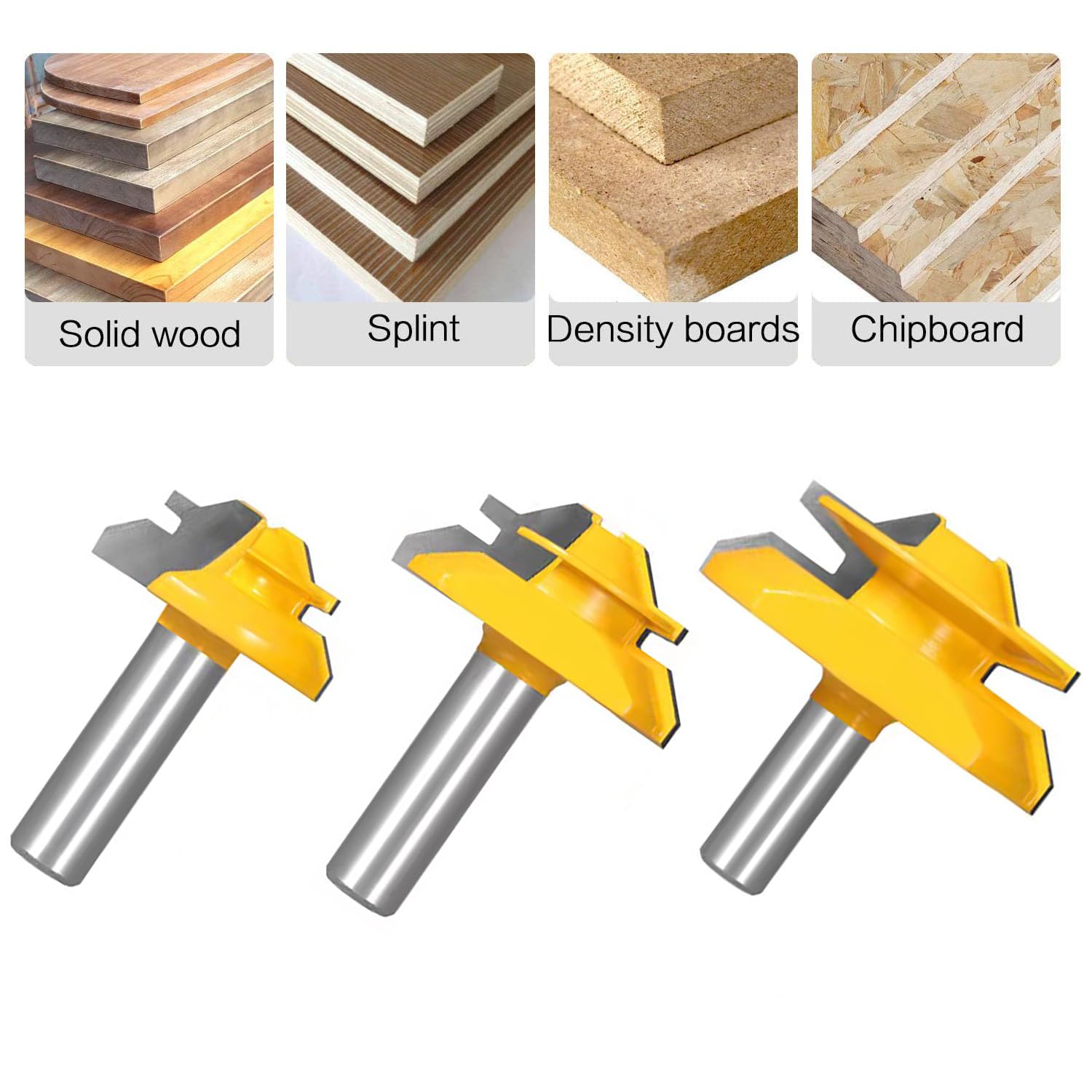 TOTOWOOD 45 Degree Lock Miter Router Bit 3-Piece Set, for 31/64", 3/4"，1"，Cutting Height, 1/2 Inch Shank.Woodworking Tools Joint Router Bits 3PCS 1/2 Shank)