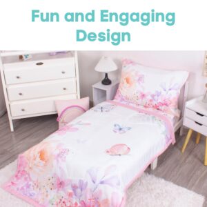 La Premura Blush Floral Butterfly Toddler Bedding Set, Girl Toddler Bed Set, Toddler Bed Sheets, Toddler Bedding Sets for Girls, Toddler Bed Girl, Toddler Comforter Set