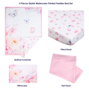 La Premura Blush Floral Butterfly Toddler Bedding Set, Girl Toddler Bed Set, Toddler Bed Sheets, Toddler Bedding Sets for Girls, Toddler Bed Girl, Toddler Comforter Set