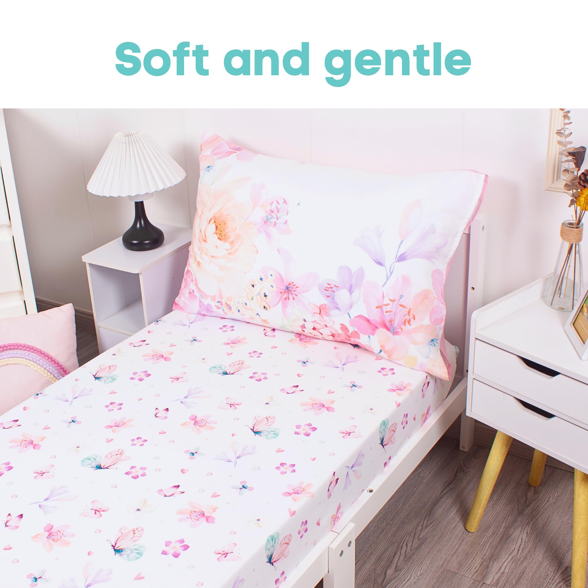 La Premura Blush Floral Butterfly Toddler Bedding Set, Girl Toddler Bed Set, Toddler Bed Sheets, Toddler Bedding Sets for Girls, Toddler Bed Girl, Toddler Comforter Set