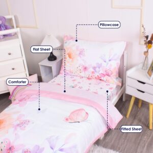 La Premura Blush Floral Butterfly Toddler Bedding Set, Girl Toddler Bed Set, Toddler Bed Sheets, Toddler Bedding Sets for Girls, Toddler Bed Girl, Toddler Comforter Set