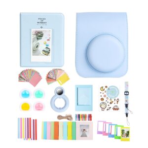 12 in 1 accessories kit for fujifilm instax mini 12 instant camera with camera case+photo album & frames+diy sticker+selfie lens+wall hanging frame+colored filter (pastel blue)