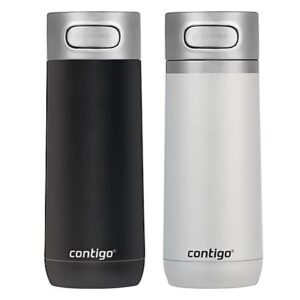 contigo luxe vacuum insulated stainless steel travel mug, 14 oz each 2 pack licorice and frosted pearl