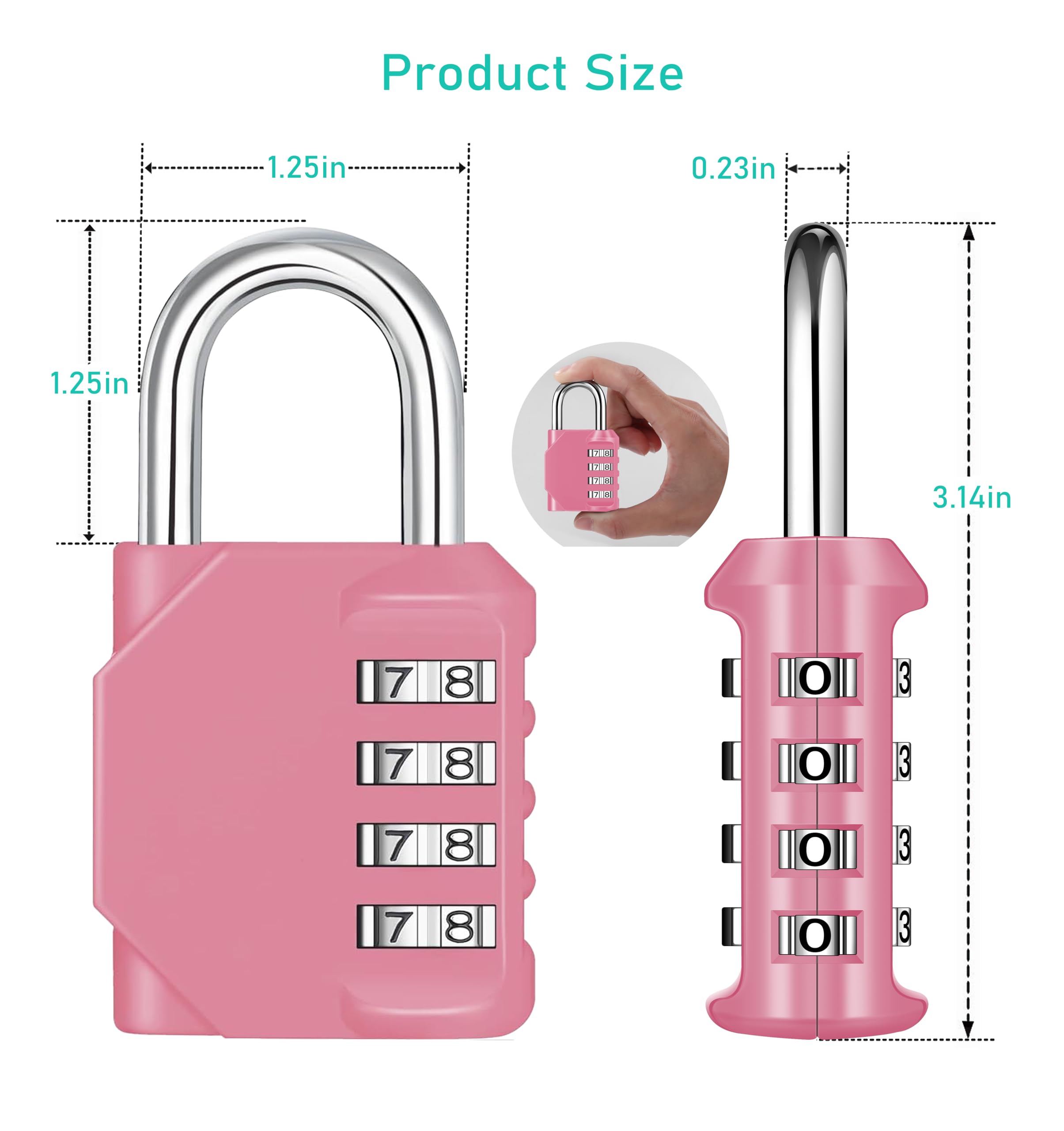 NAGE 4-Digit Combination Lock for Locker, Lock for Gym Locker, Fence, Gate, Case, Combination Padlock Easy to Use and Set, Number Lock Sturdy & Durable (Pink)