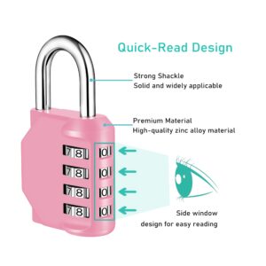 NAGE 4-Digit Combination Lock for Locker, Lock for Gym Locker, Fence, Gate, Case, Combination Padlock Easy to Use and Set, Number Lock Sturdy & Durable (Pink)