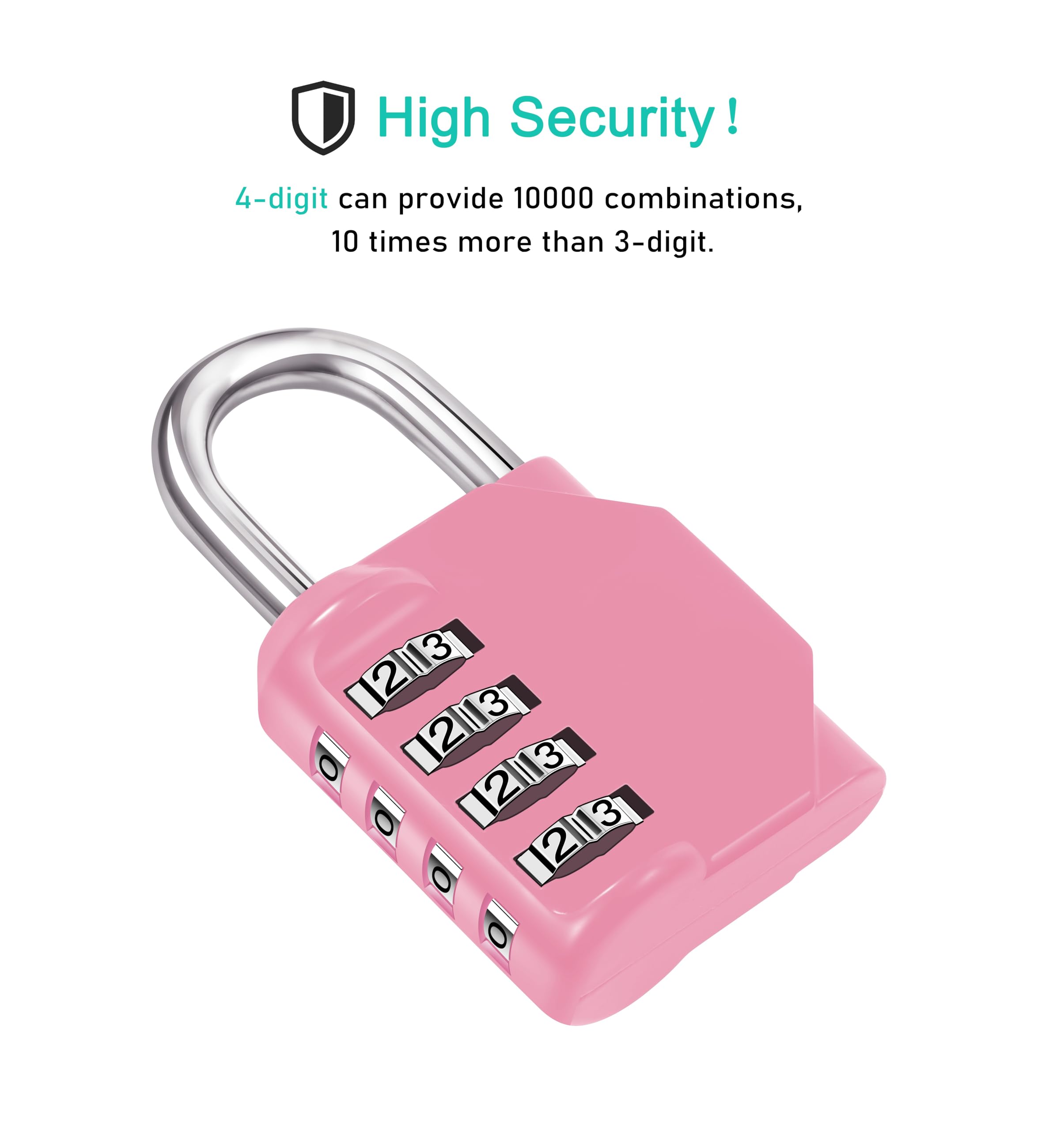 NAGE 4-Digit Combination Lock for Locker, Lock for Gym Locker, Fence, Gate, Case, Combination Padlock Easy to Use and Set, Number Lock Sturdy & Durable (Pink)