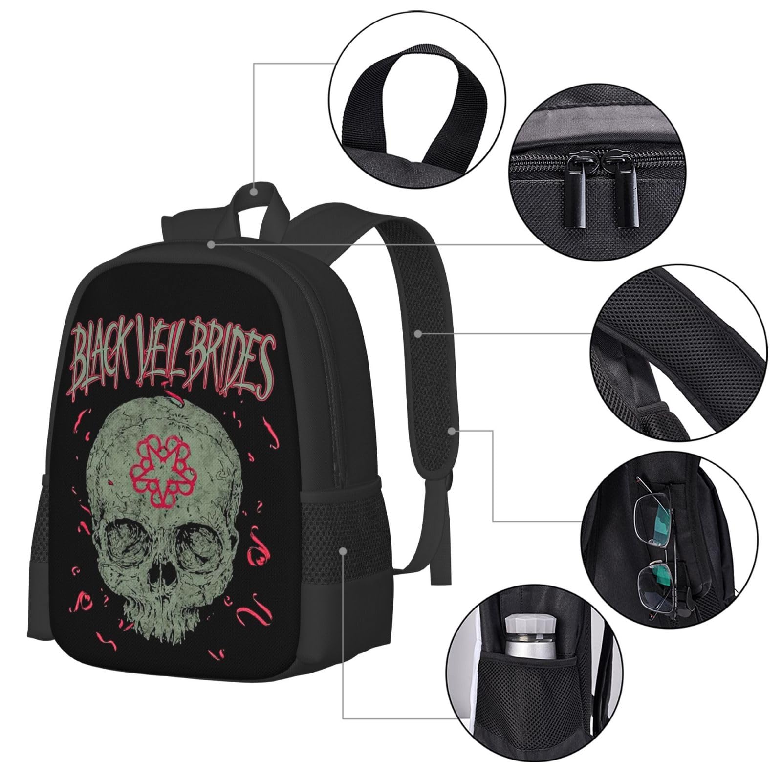 CASOWAT Black Rock Veil Brides Band Backpack Laptop Backpack Cartoon Shoulders Daypack Work Travel Bags For Men Women