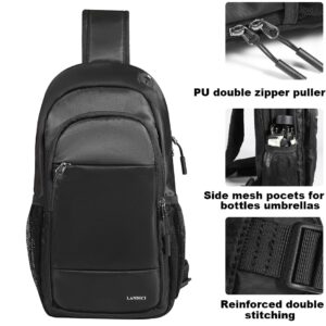 LANDICI Sling Bag Crossbody Backpack for Men, Waterproof Small Cross Body Shoulder Bag Chest Bag for Travel Hiking, Black