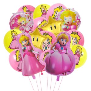 22pcs princess peach birthday party decorations, princess peach foil balloons latex balloon for mario theme party decorations